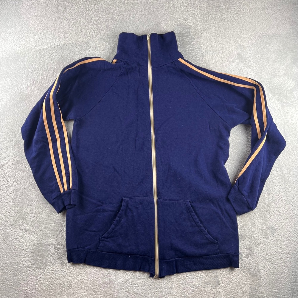 VTG Track Jacket Mens L Blue white stripe creslan full zip USA 50s 60s 70s